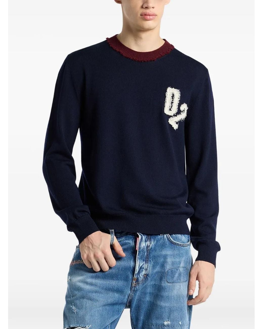 DSquared² Blue College Wool Sweater for men
