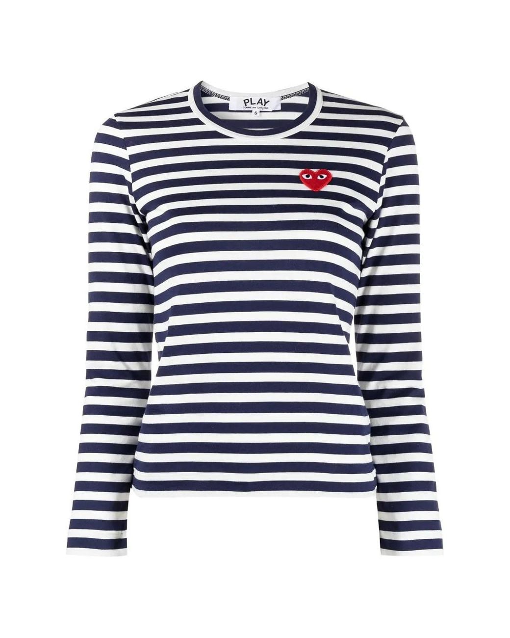 Comme des Garçons Blue Striped Heart-Patch T-Shirt