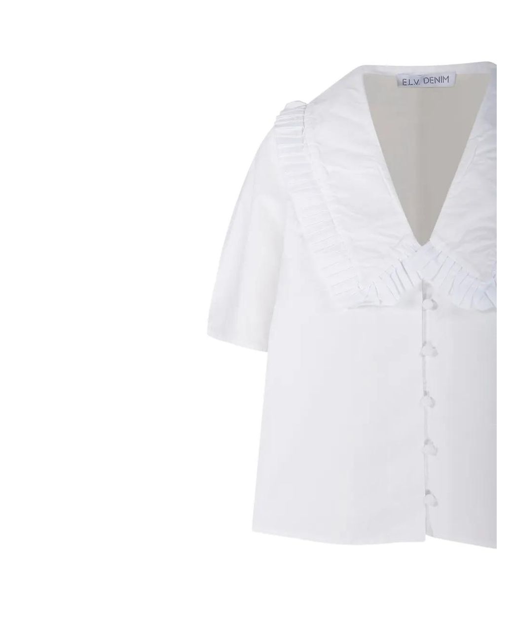 E.L.V. Denim White Lola Ruffled V-Neck Shirt