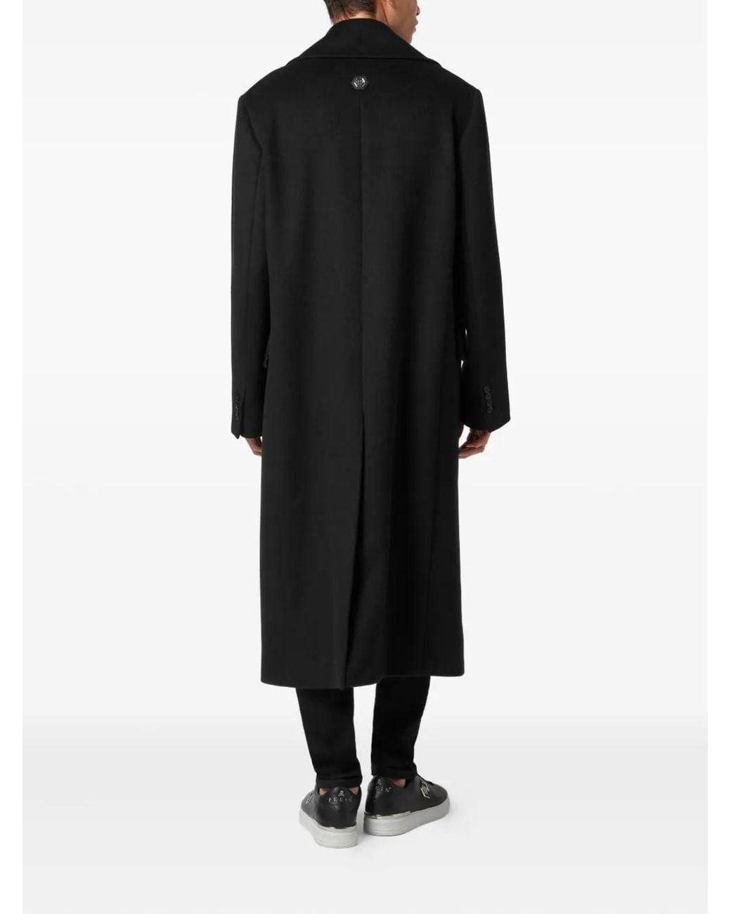Philipp Plein Black Double-Breasted Coat for men