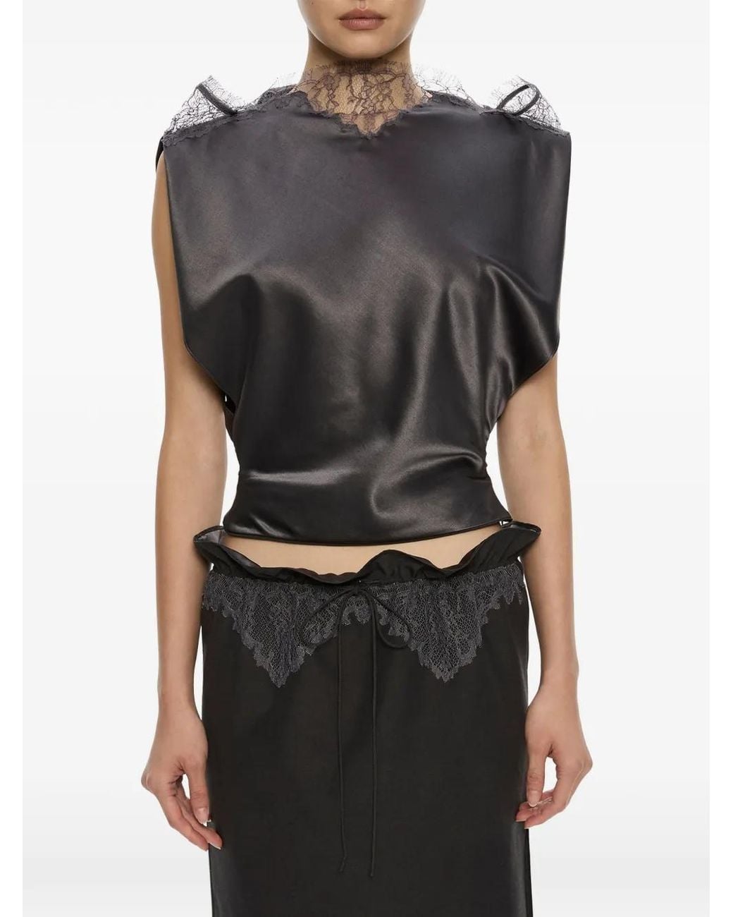 Christopher Esber Black Lace-Trim Sateen Top