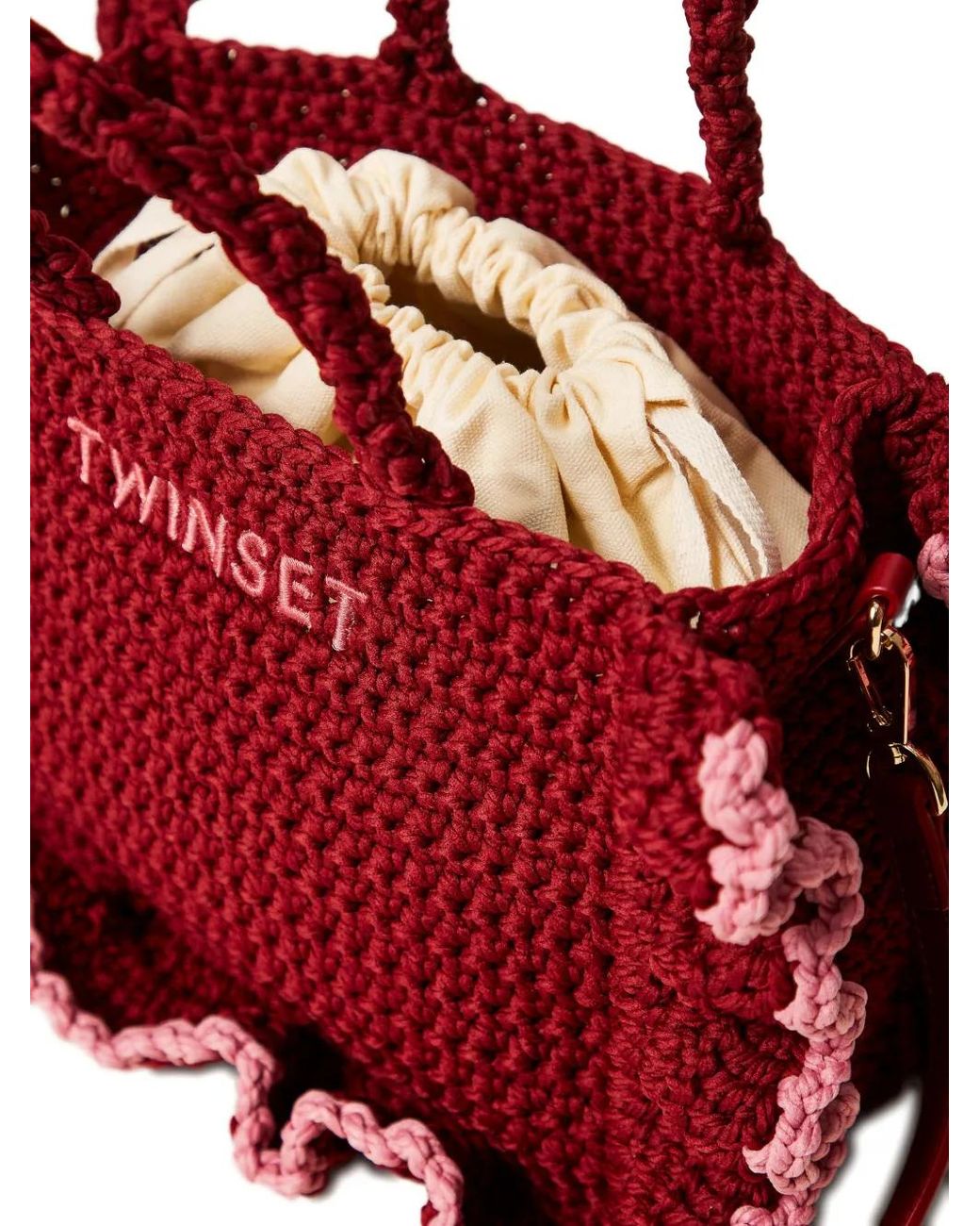 Twinset Red Crochet Shoulder Bag With Flounces