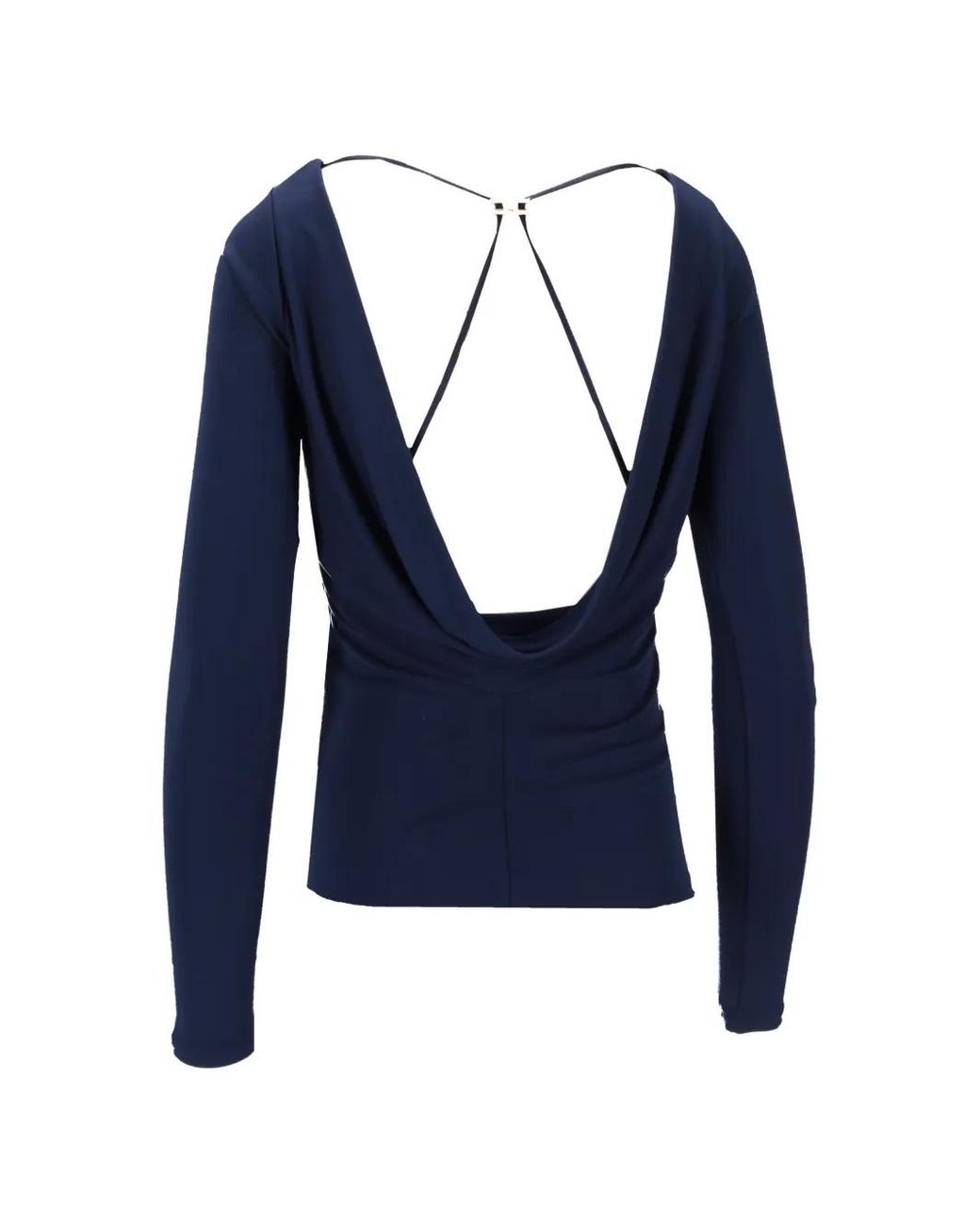 Elisabetta Franchi Blue Gathered-Detail Long-Sleeved Blouse