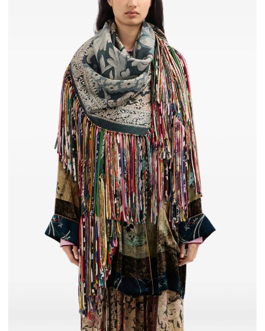 Pierre Louis Mascia Gray Aloeuw Floral-Print Fringed Scarf