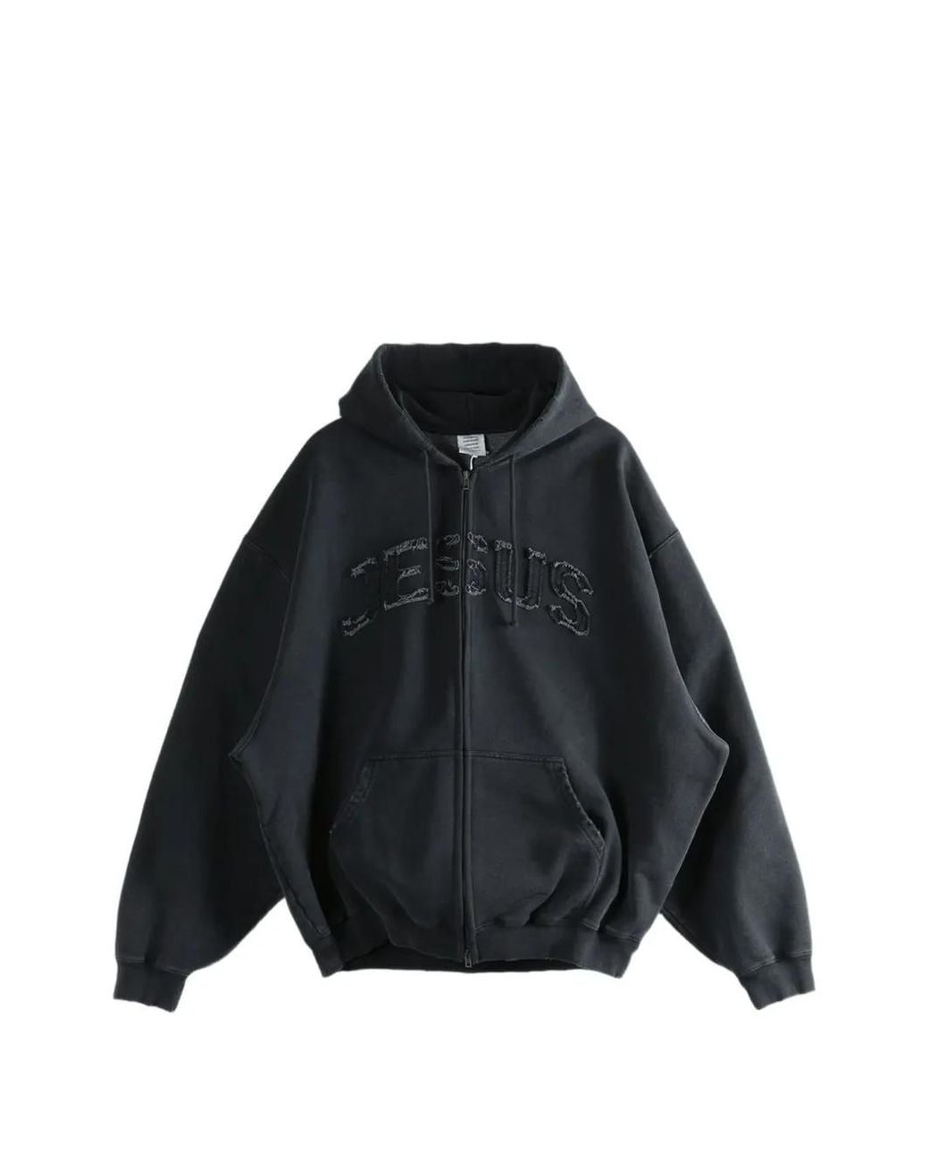 Vetements Black Frayed-Appliqué Zip-Up Hoodie for men