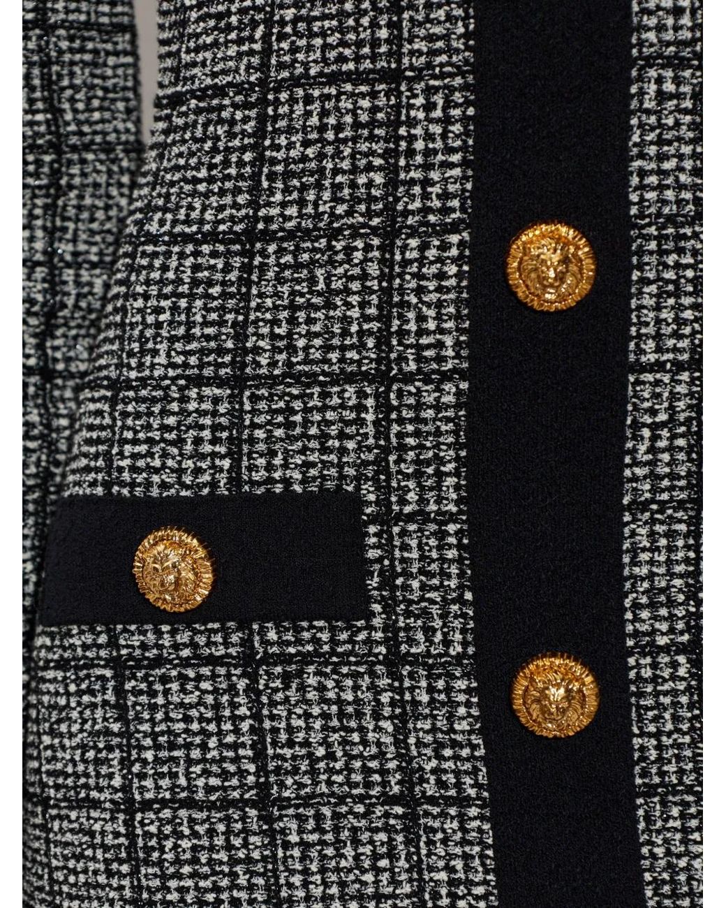 Balmain Black Tweed Long-Sleeve Dress