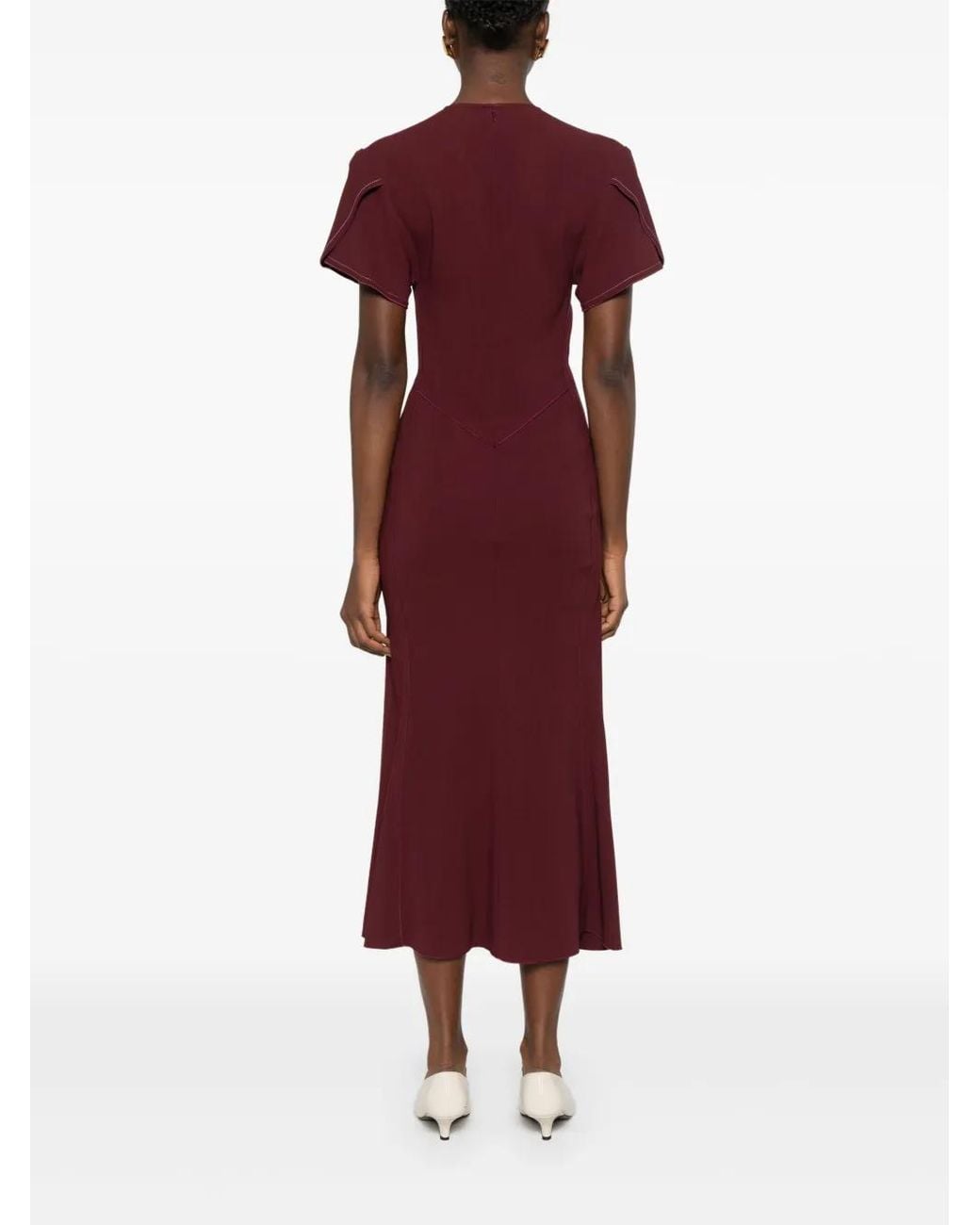 Victoria Beckham Red Eve Ruffle Midi Dress