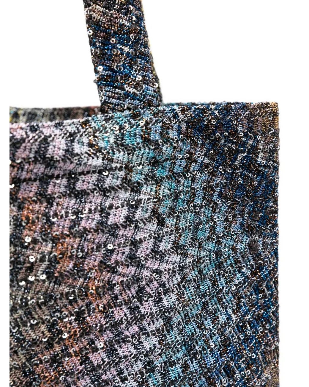 Missoni Blue Sequin-Embellished Zig-Zag Tote Bag