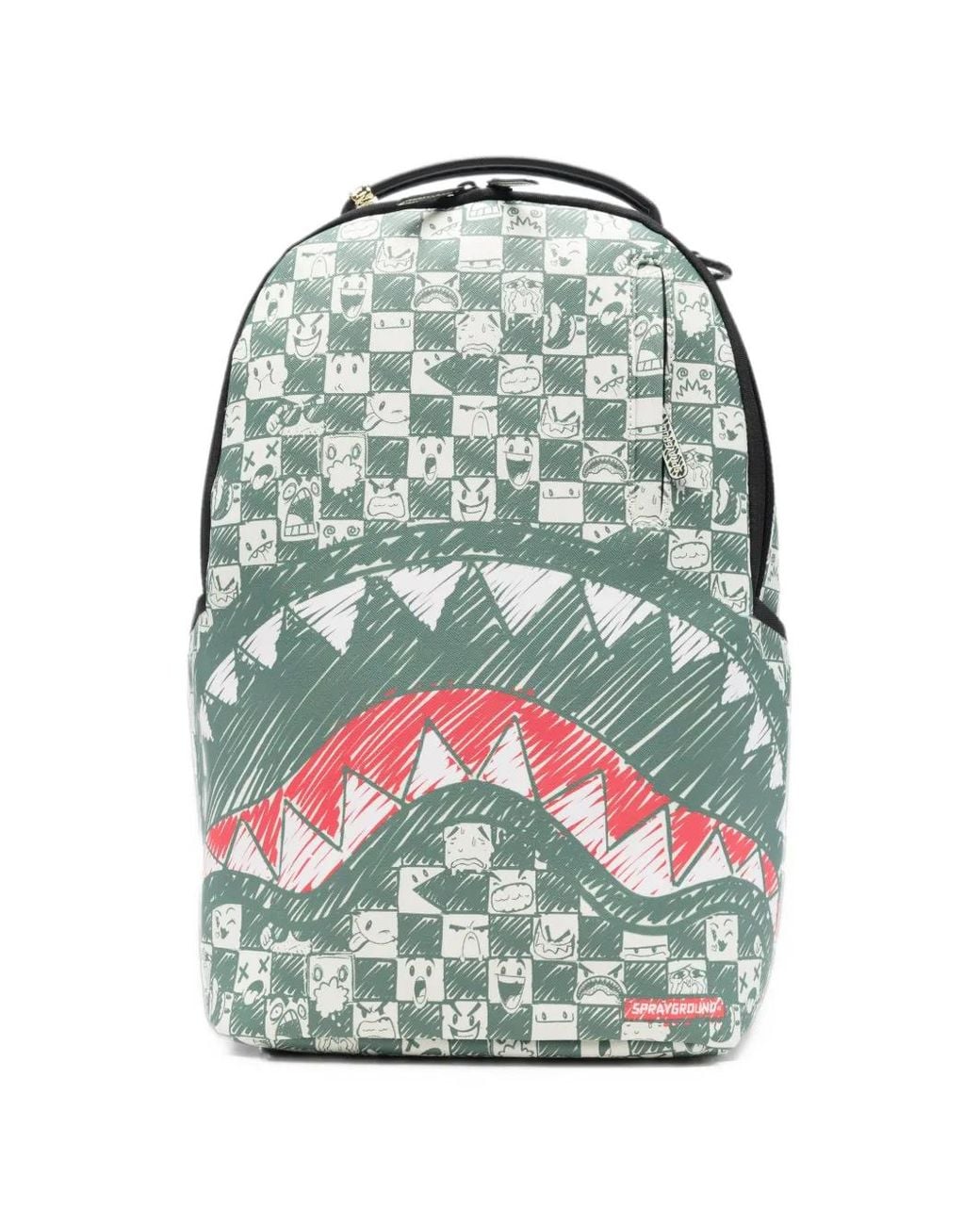 Sprayground Green Emote Check Graphic-Print Backpack for men