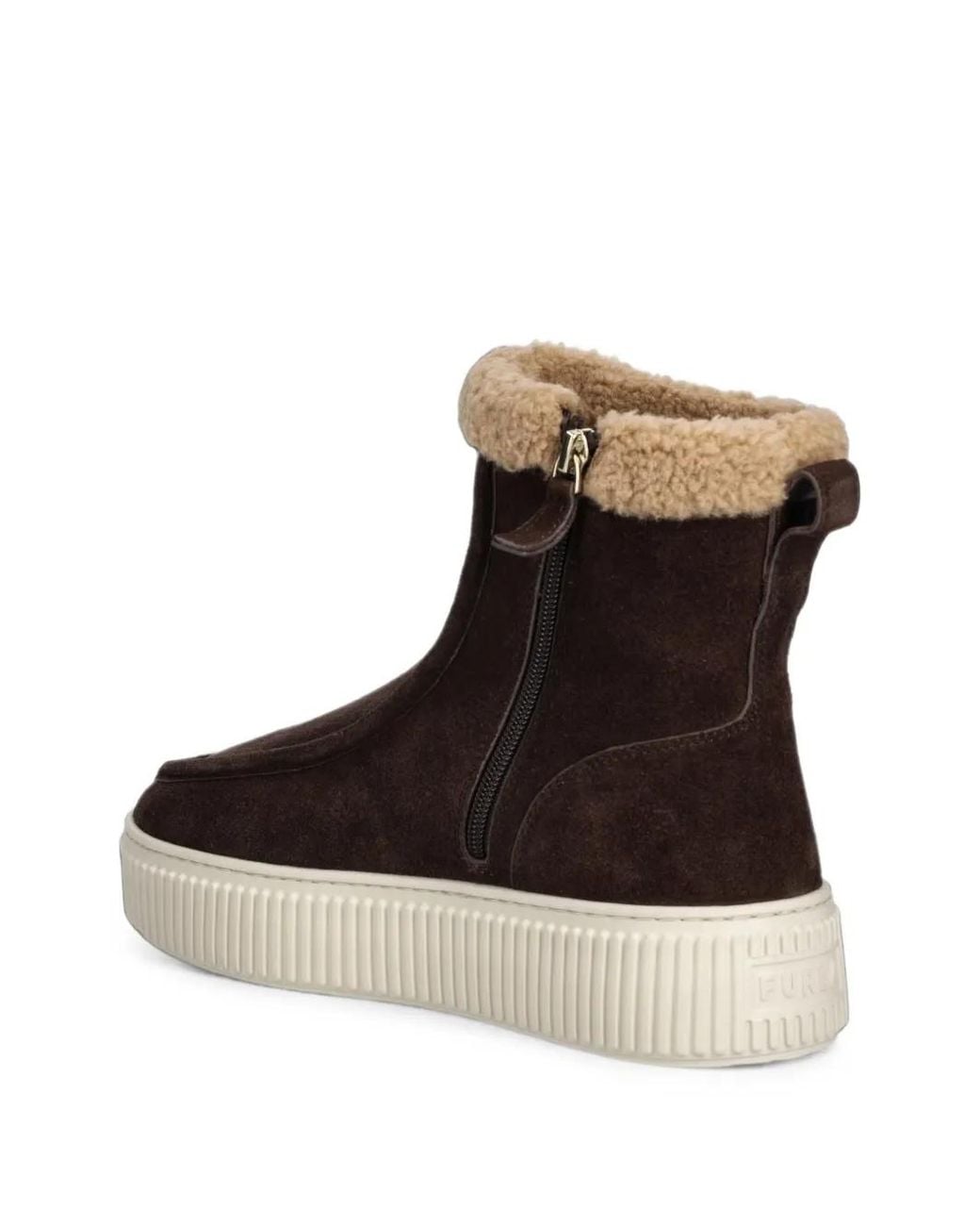 Furla Brown Shearling-Trim Suede Boots