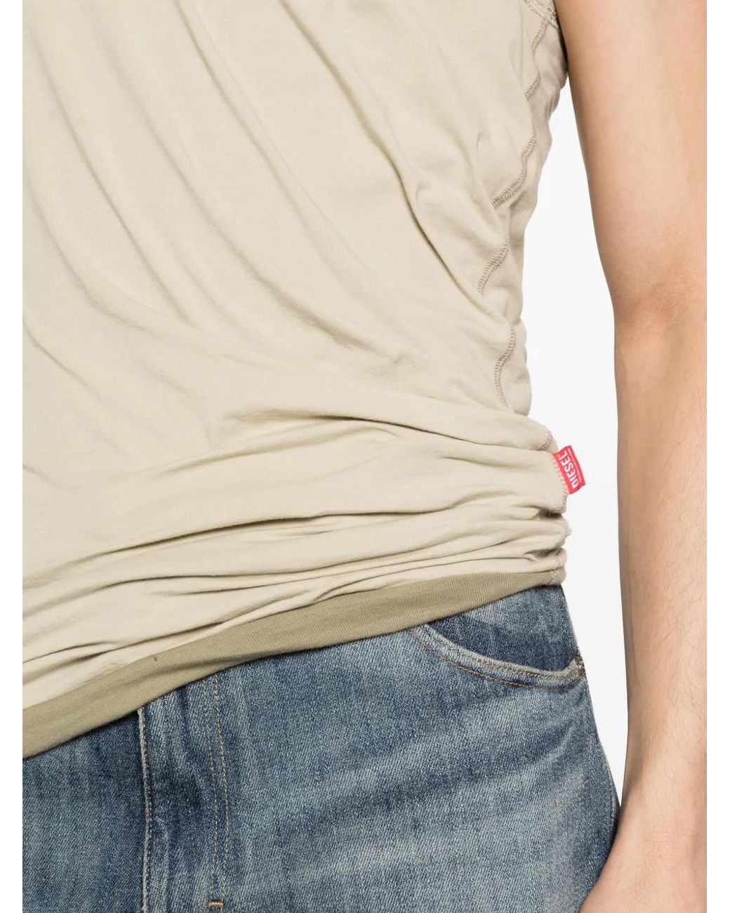 DIESEL Natural Sleeveless Fitted Top With Subtle Ruching for men