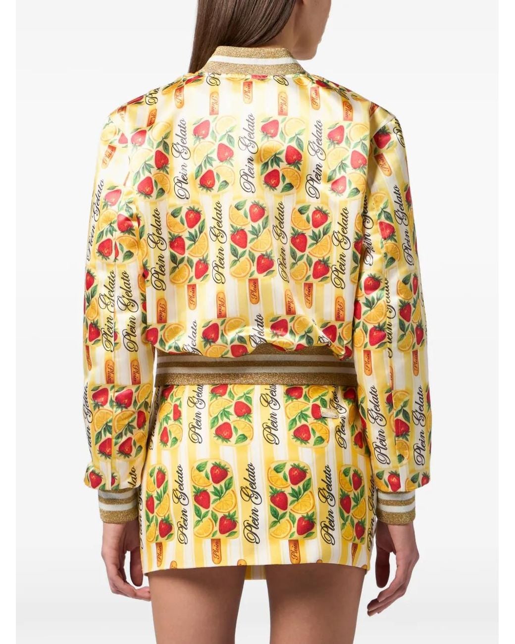 Philipp Plein Metallic Satin Bomber Jacket Ice Cream