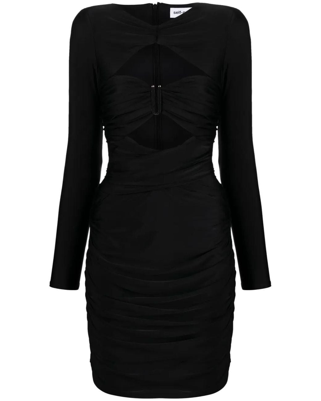 Self-Portrait Black Ruched Cut-Out Minidress