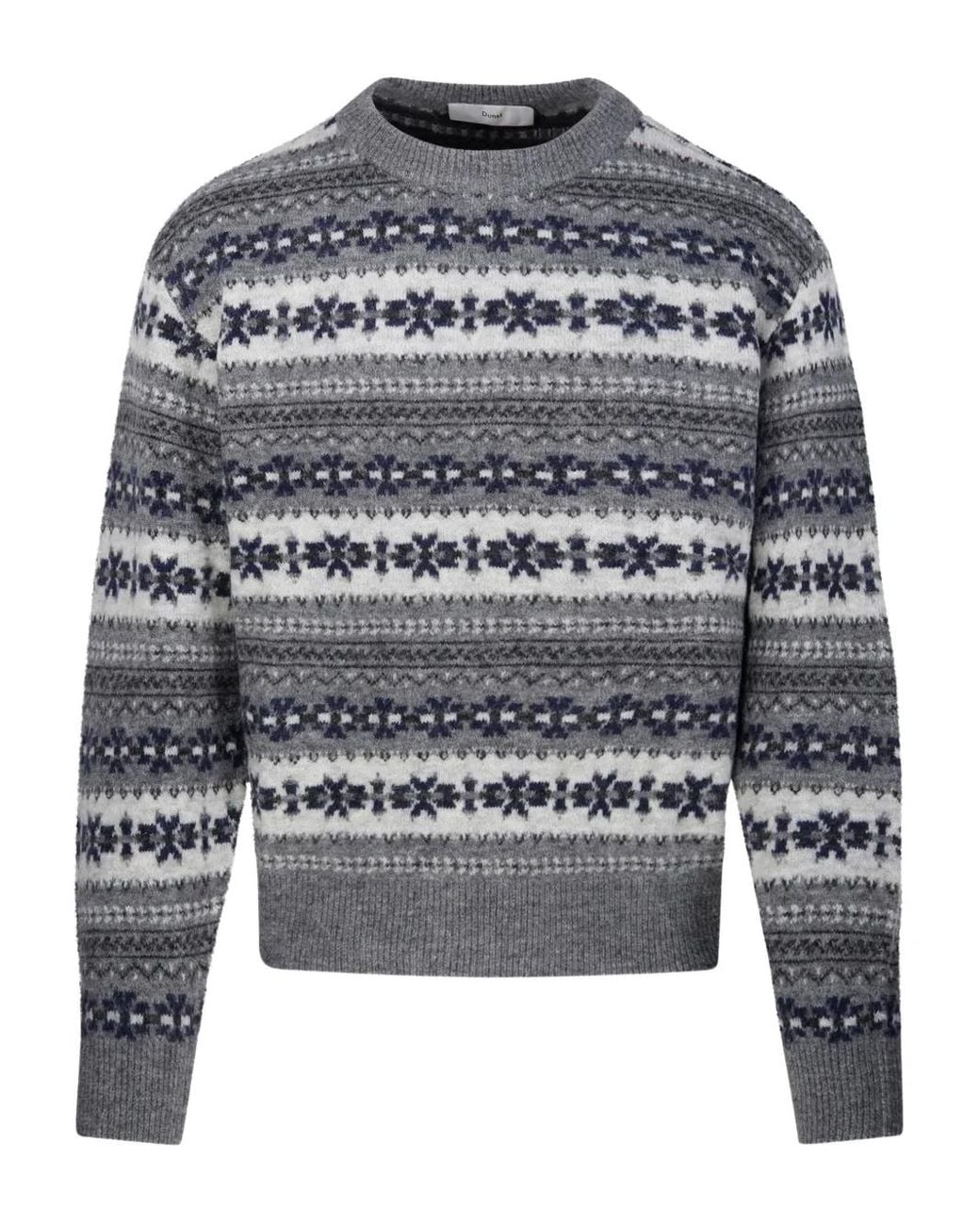 DUNST Gray Fair-Isle Crew-Neck Jumper for men