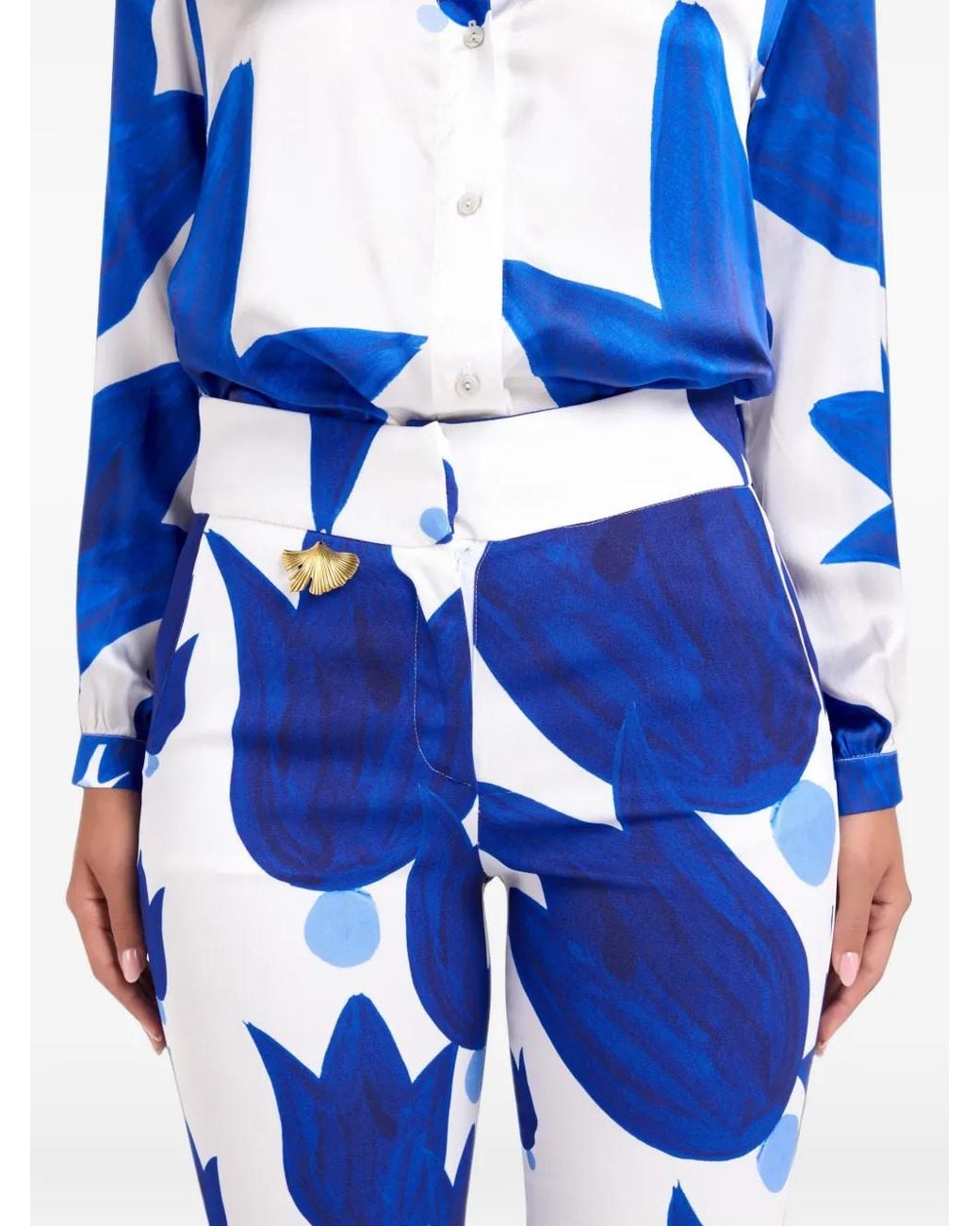 Themis Z Blue Theano Sabra Floral-Print Cropped Trousers