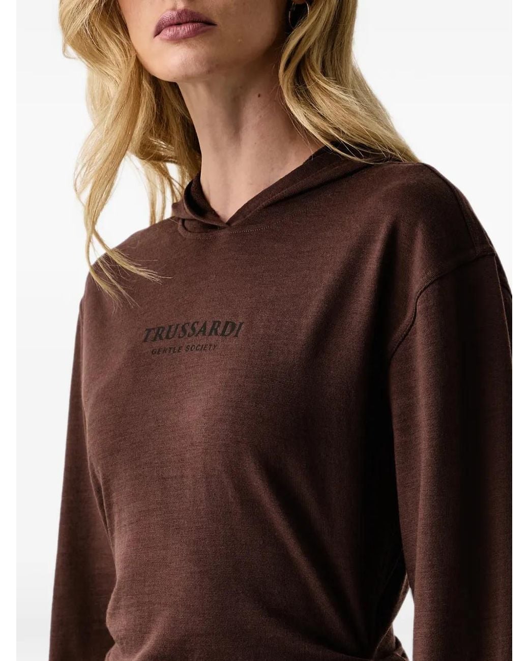 Trussardi Brown Logo-Print Ruched Hoodie