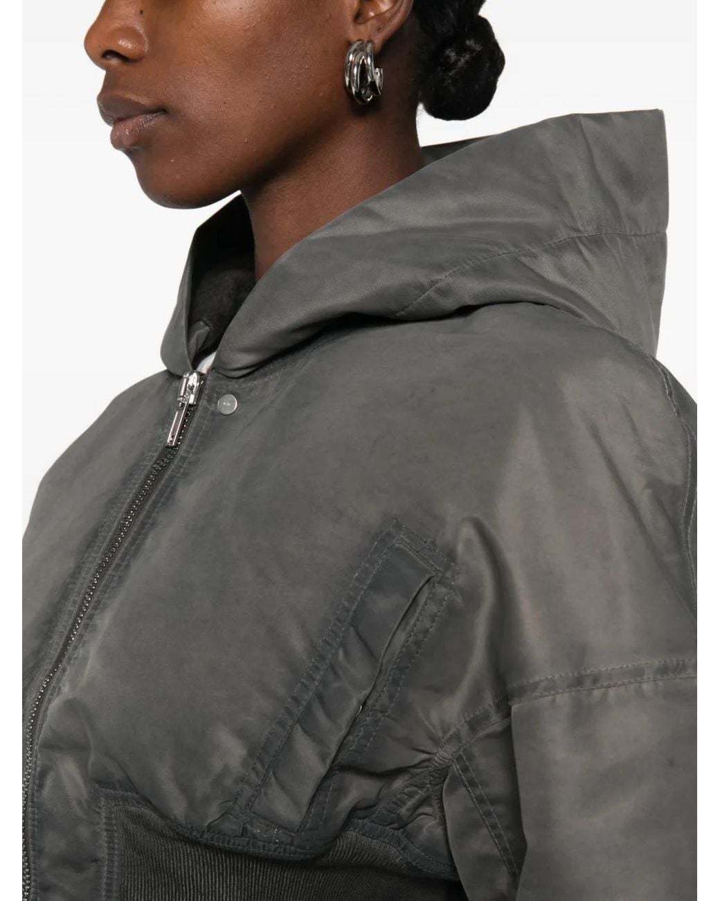Rick Owens Gray Cropped Hooded Jacket