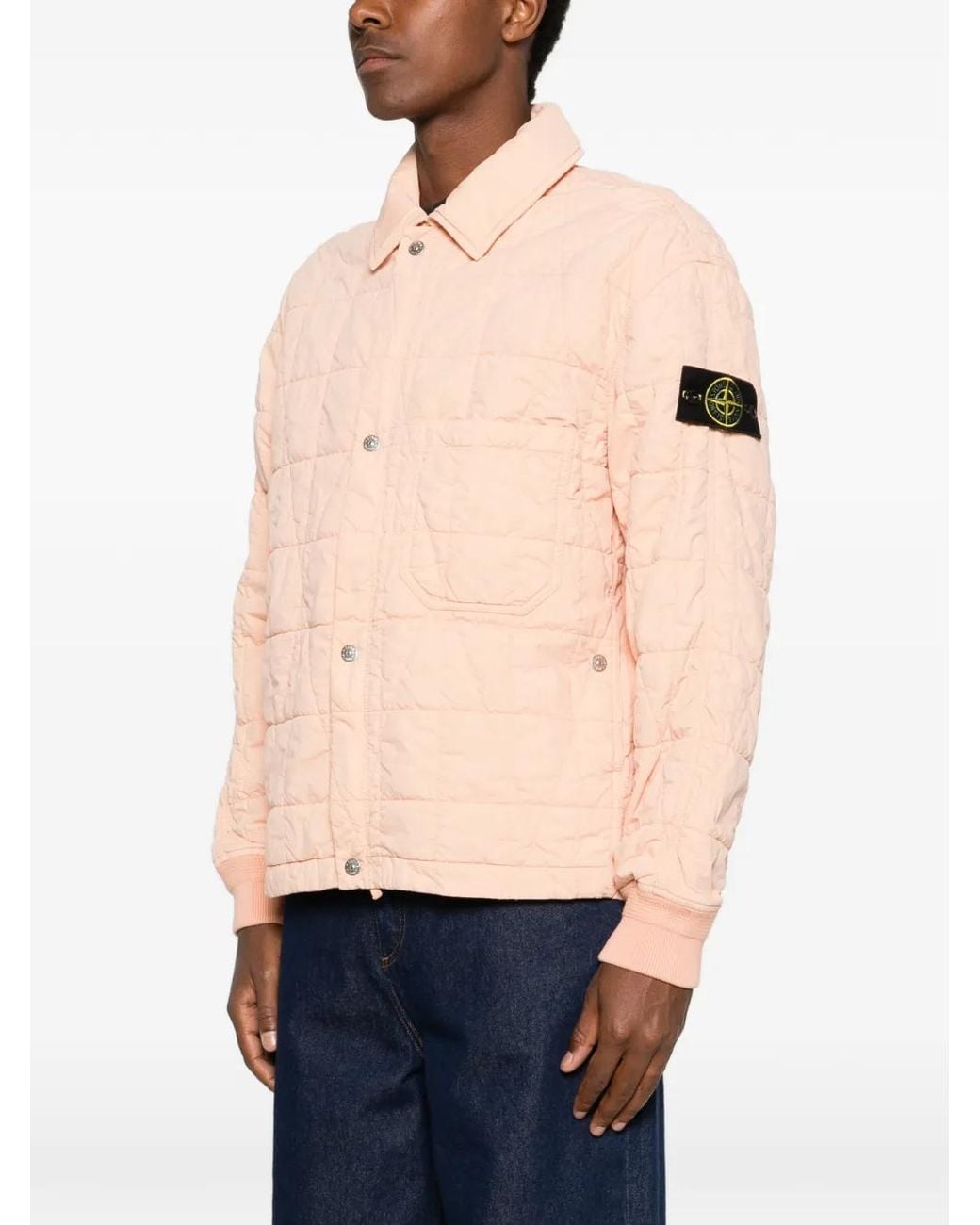 Stone Island Pink Quilted Logo-Patch Padded Jacket for men