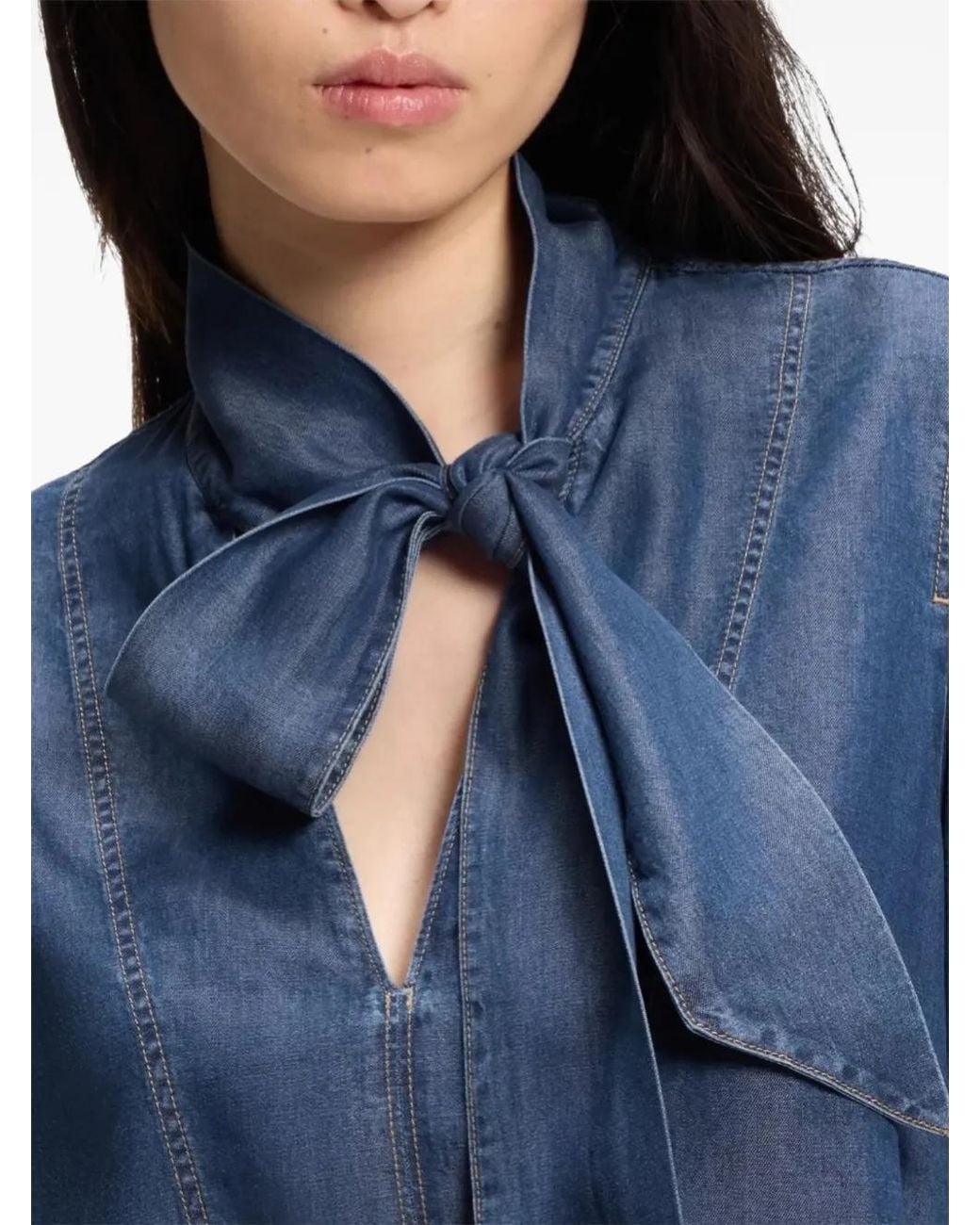 Boss Blue Blouse En Façon Jean À Détail De Foulard