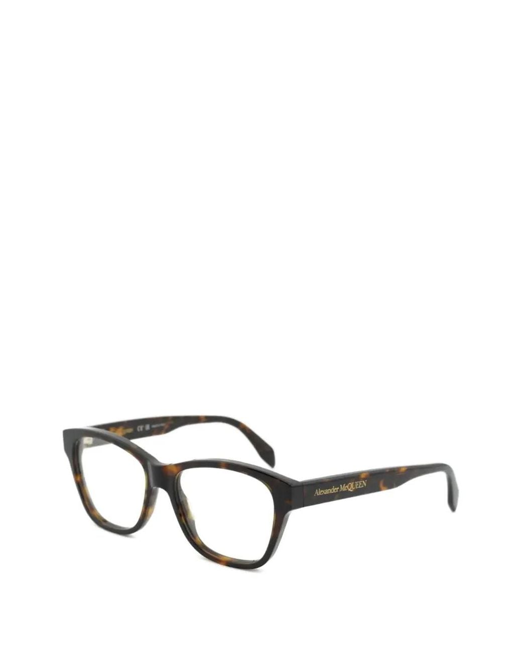McQueen Black Square-Frame Tortoiseshell-Effect Glasses for men