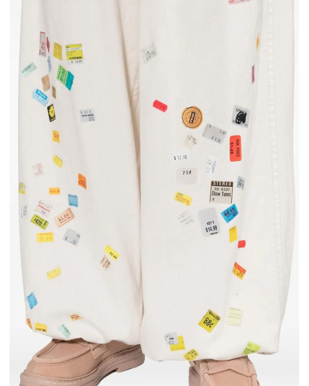 Maison Mihara Yasuhiro White Price-Tag Printed Wide-Leg Jeans