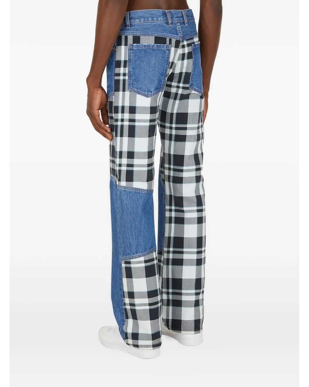 (DI)VISION Blue Checked-Panel Patchwork Jeans