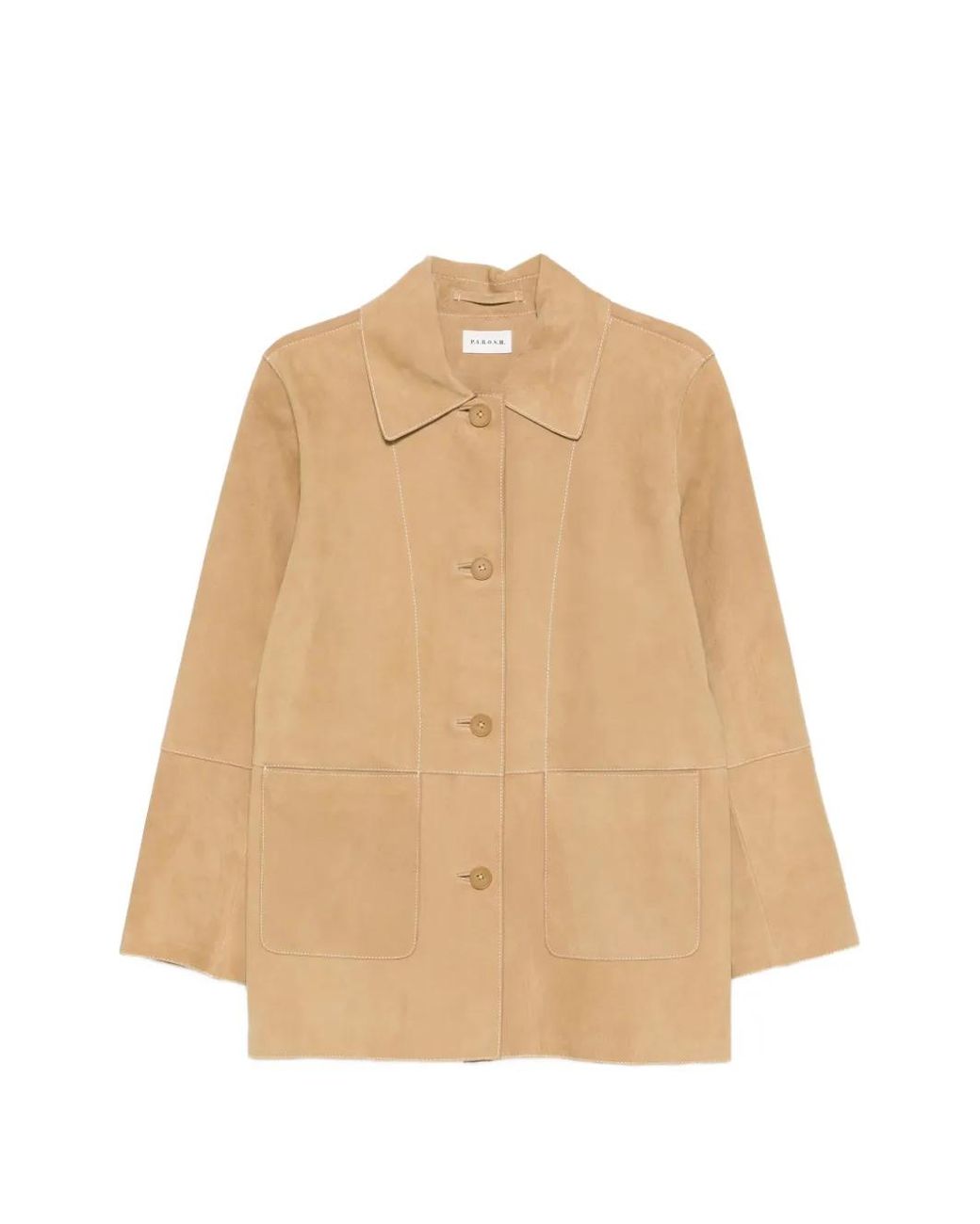 P.A.R.O.S.H. Natural Minuetto Panelled Suede Coat