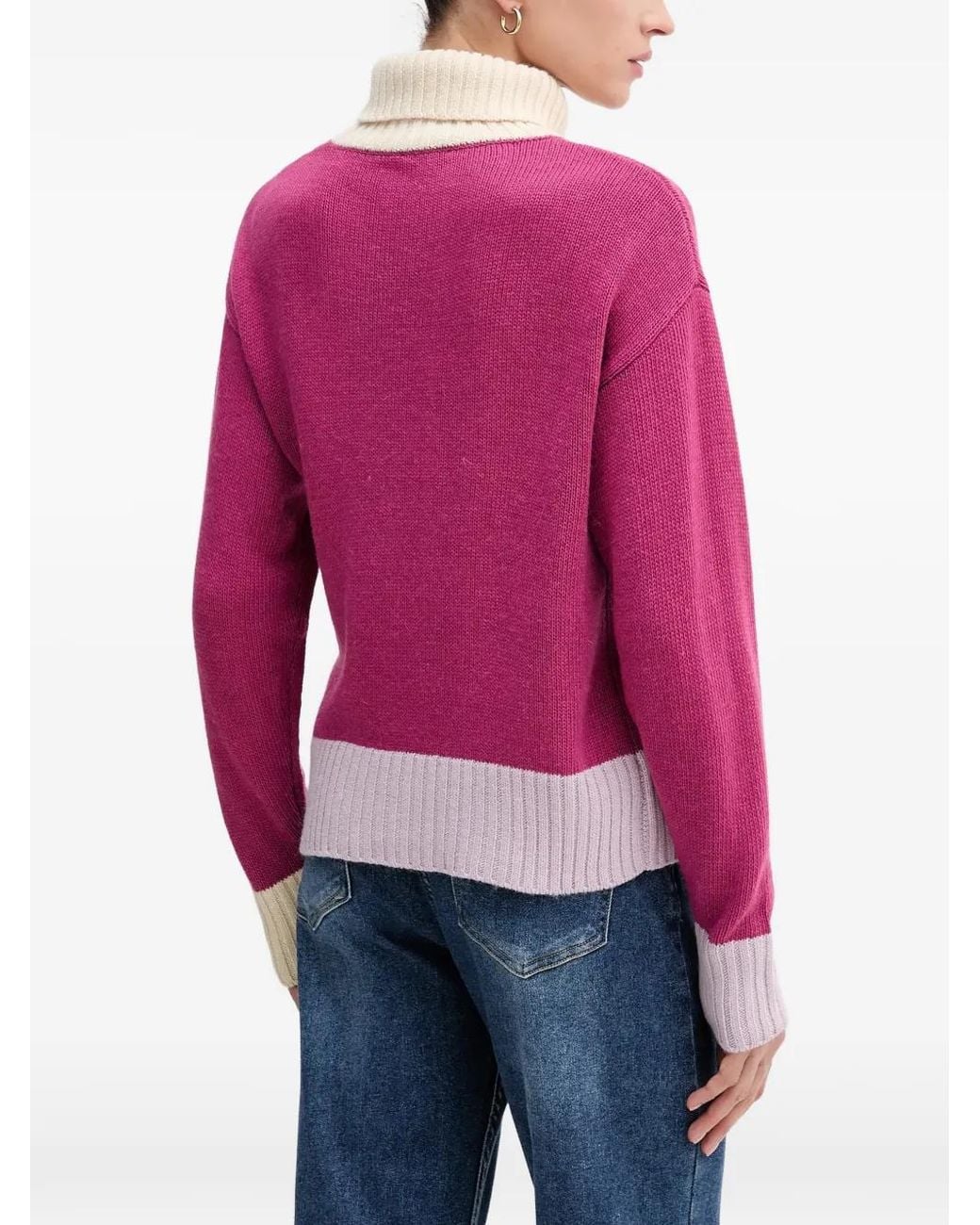 Benetton Pink Roll-Neck Colour-Block Sweater