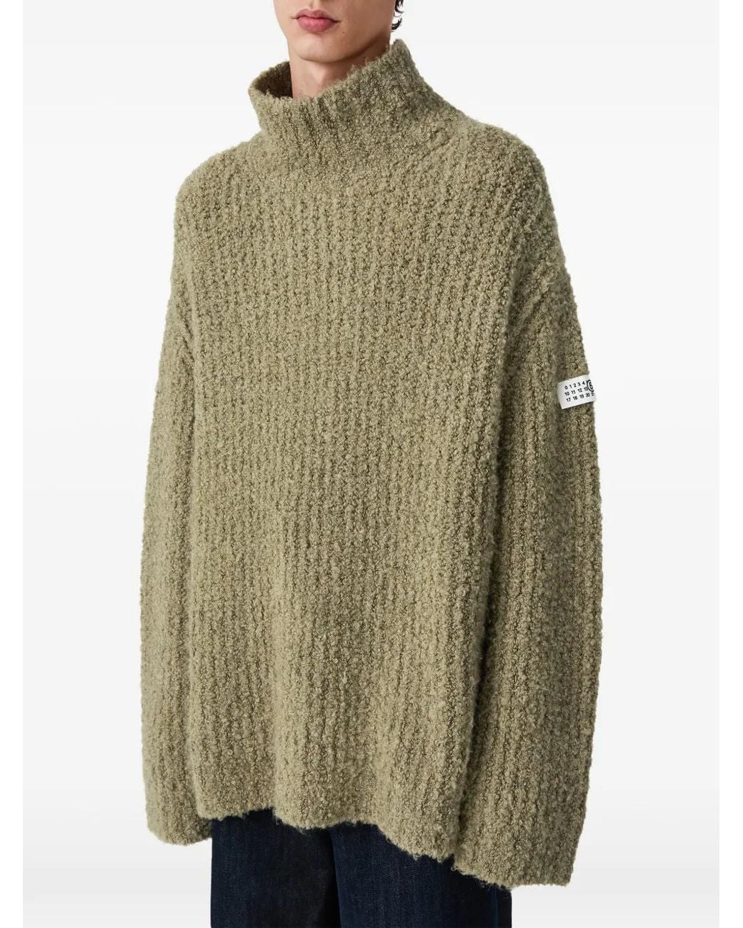 MM6 by Maison Margiela Green Pull En Maille Bouclée À Col Roulé for men
