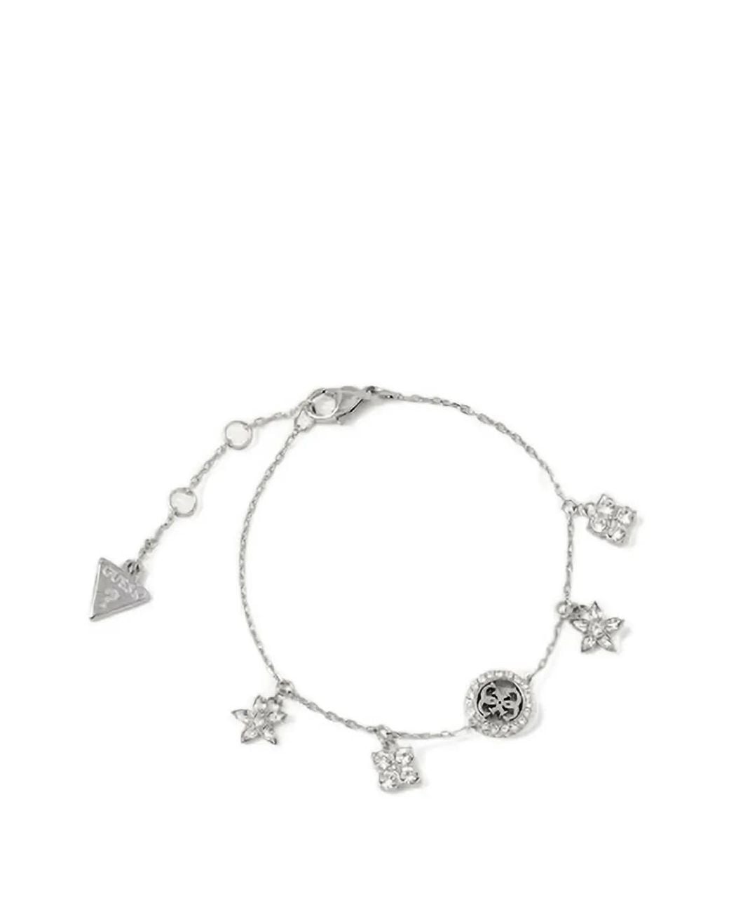 Guess White Secret Garden Crystal-Embellished Logo-Plaque Bracelet