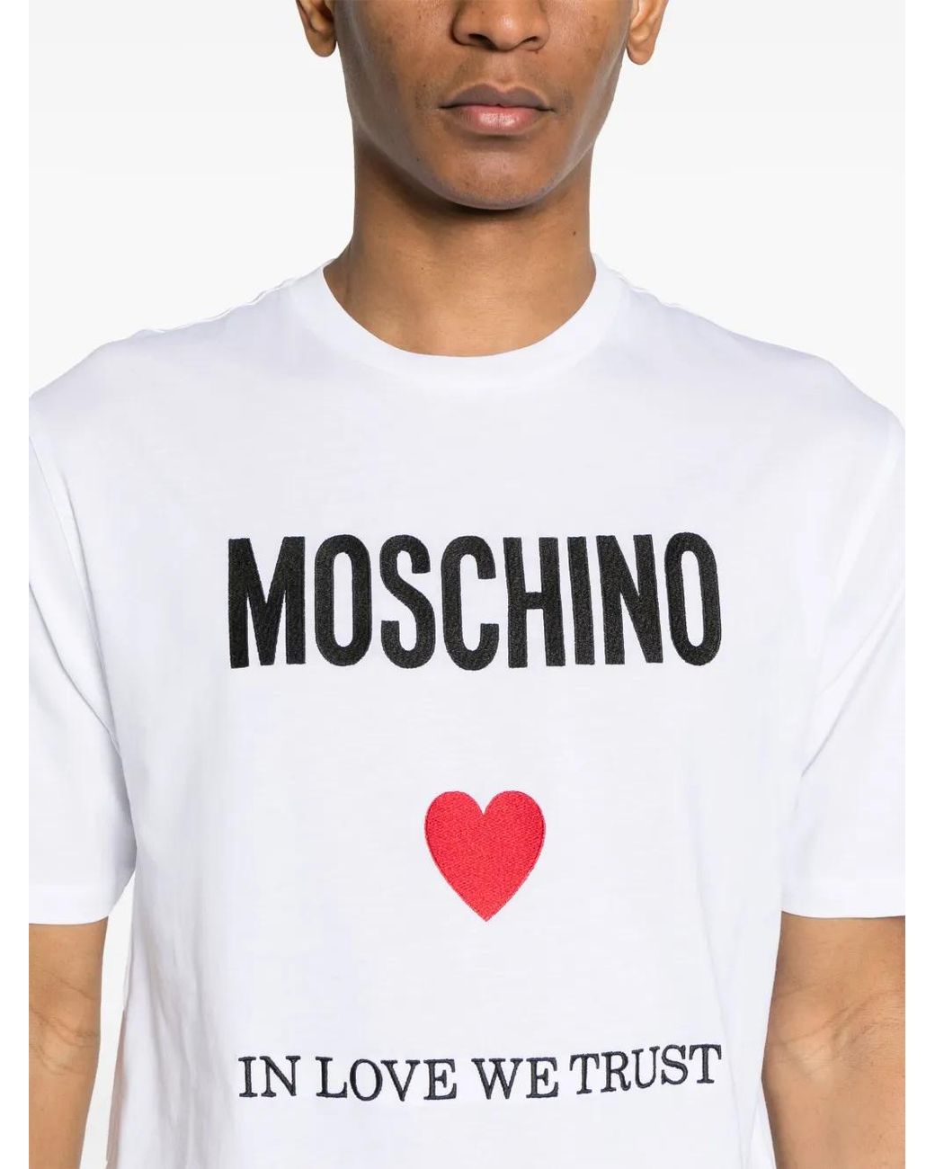 Moschino White T-Shirt With Embroidery for men