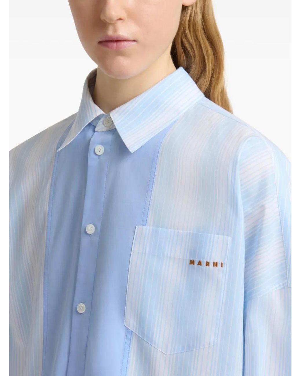 Marni Blue Hemd mit gestreiftem Einsatz