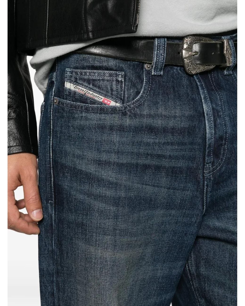 DIESEL Blue D-Macro-Fsj Faded Straight-Leg Jeans for men