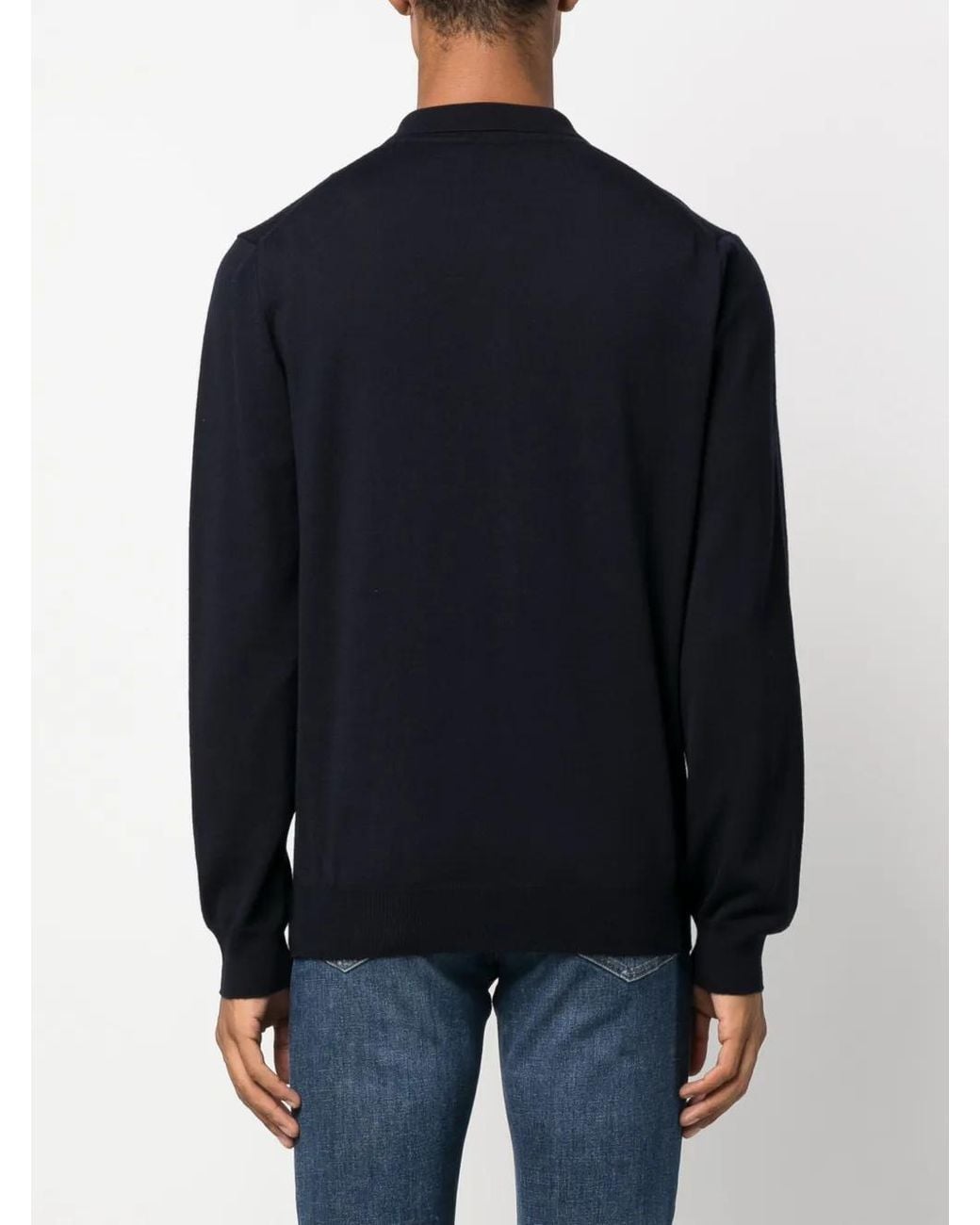 Corneliani Blue Zip-Up Virgin-Wool Polo Shirt for men