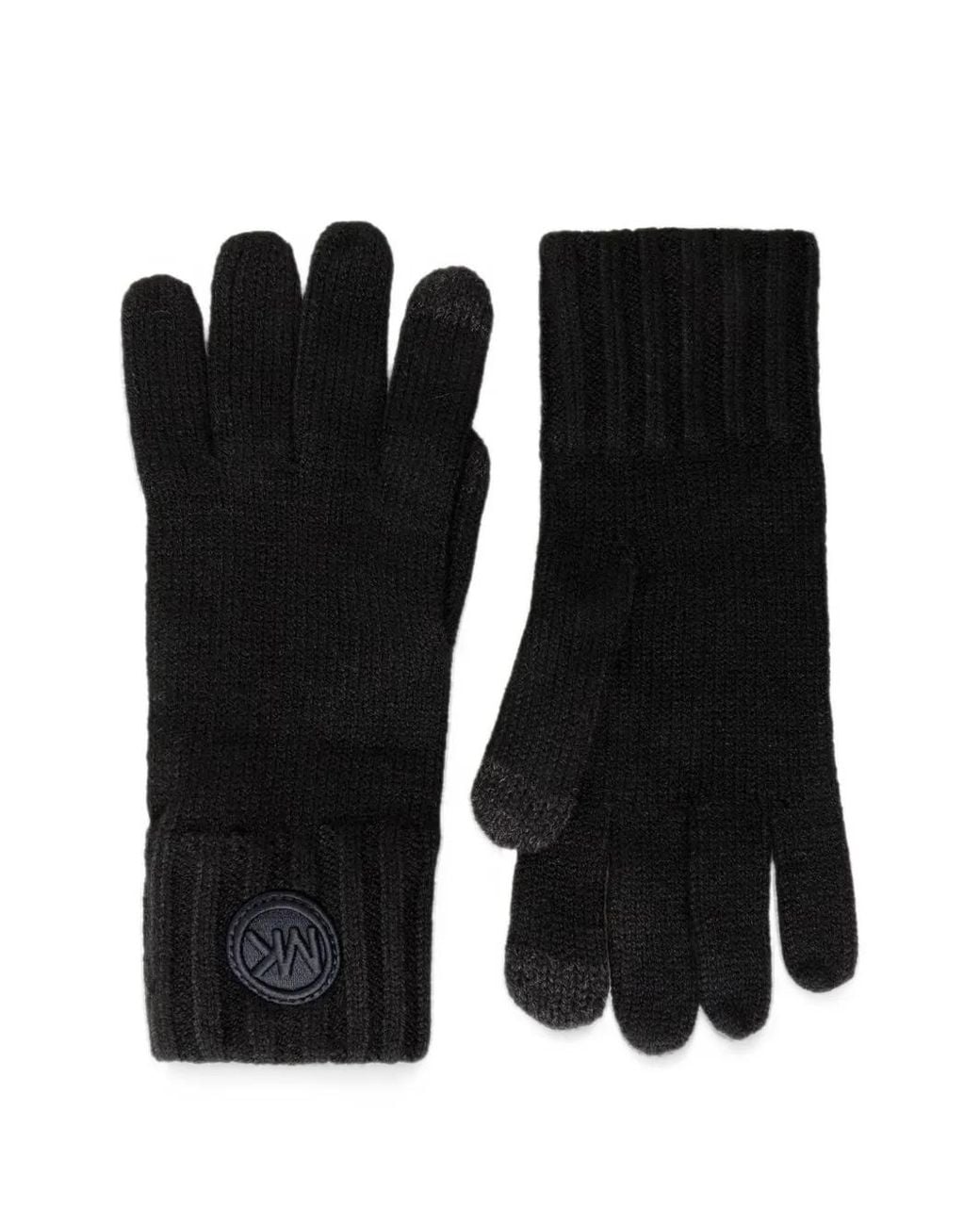 MICHAEL Michael Kors Black Logo-Patch Ribbed-Cuff Gloves