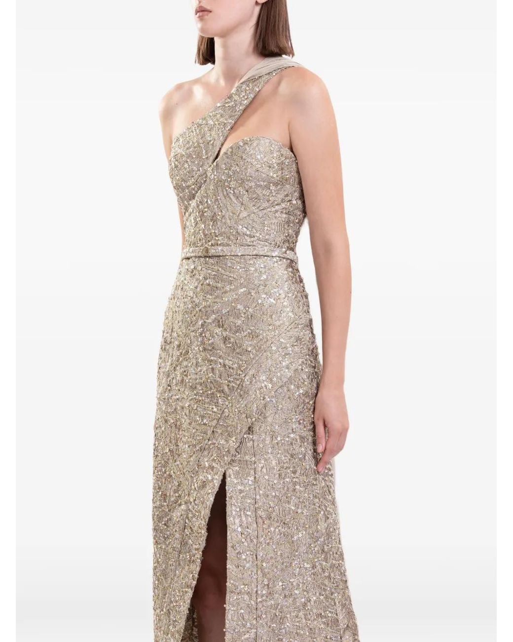 Saiid Kobeisy White Asymmetrical Brocade Maxi Dress