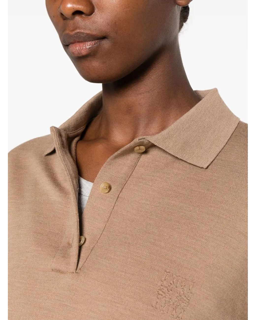 Max Mara Natural Polo-Collar Drop-Shoulder Sweater