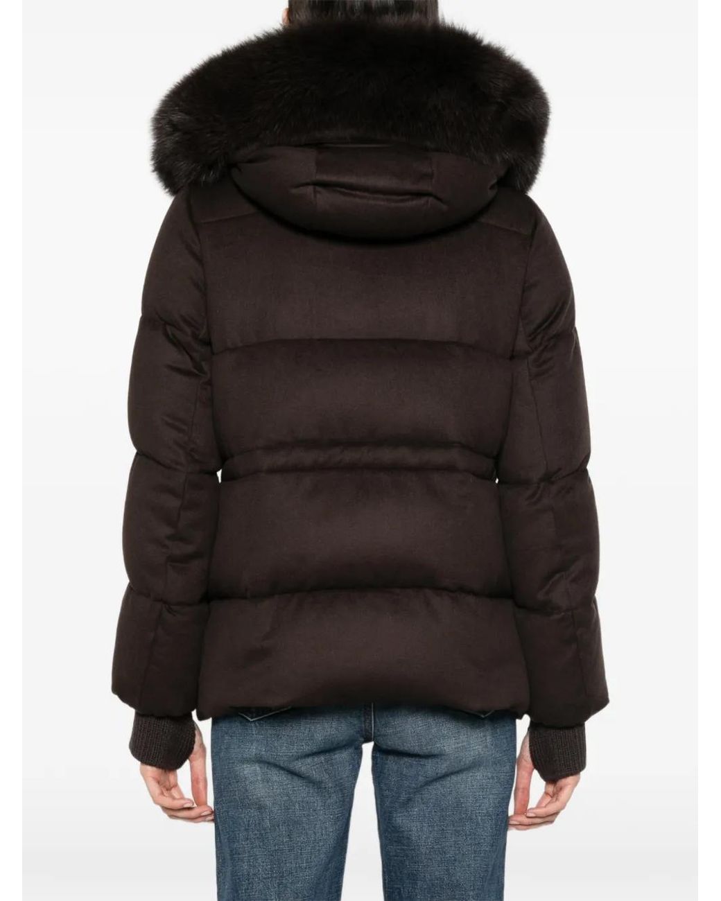Moorer Black Attica Fur-Trim Hooded Jacket