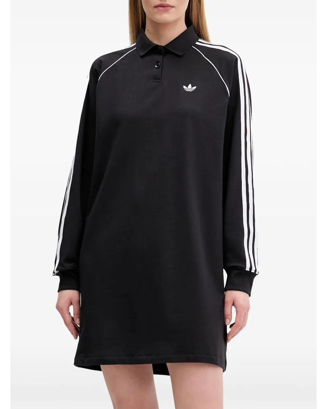 Adidas Black Logo-Embroidered 3-Stripe Mini Dress