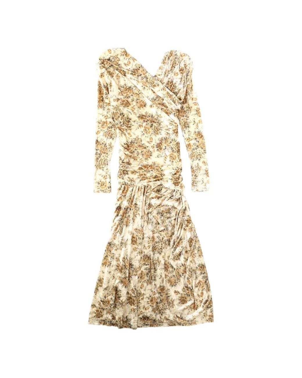Ganni Metallic Floral-Print Long-Sleeved Dress