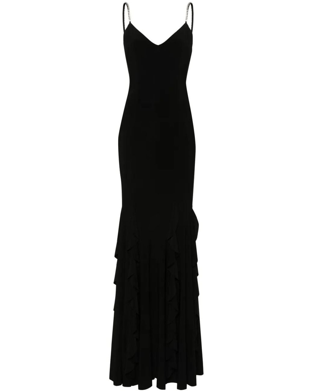 Nissa Black Ruffled Chiffon Maxi Dress