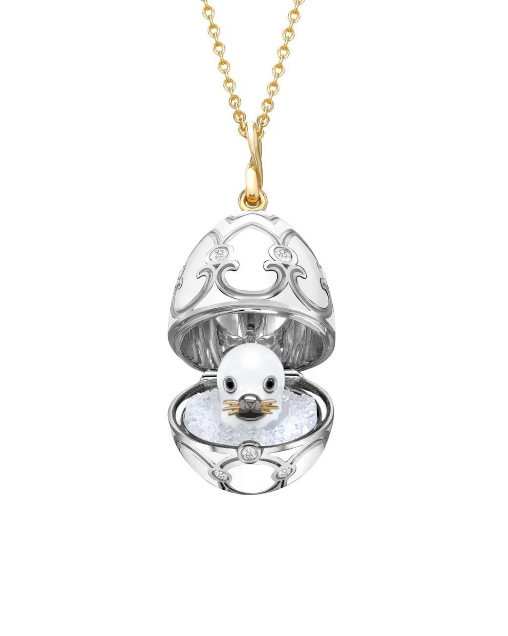 Faberge Metallic 18Kt And Heritage Seal Pup Surprise Diamonds Locket Necklace