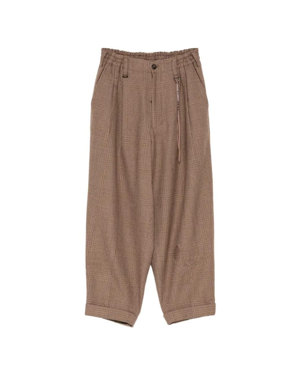Mastermind Japan Brown Glen-Check Pleated Trousers for men