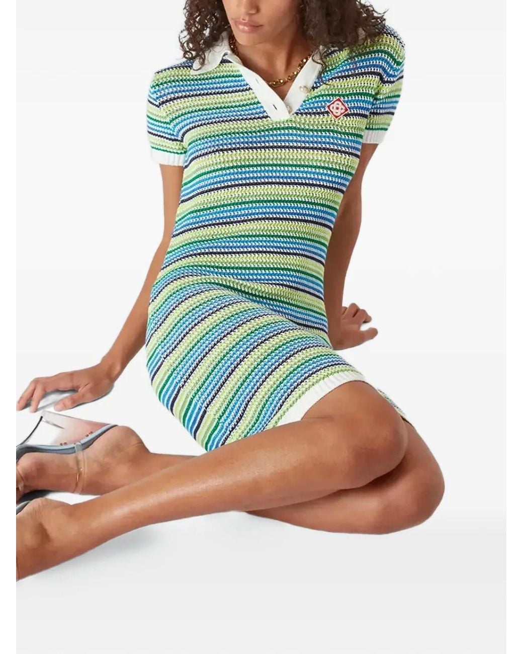 Casablanca Green Striped Collared Mini Dress