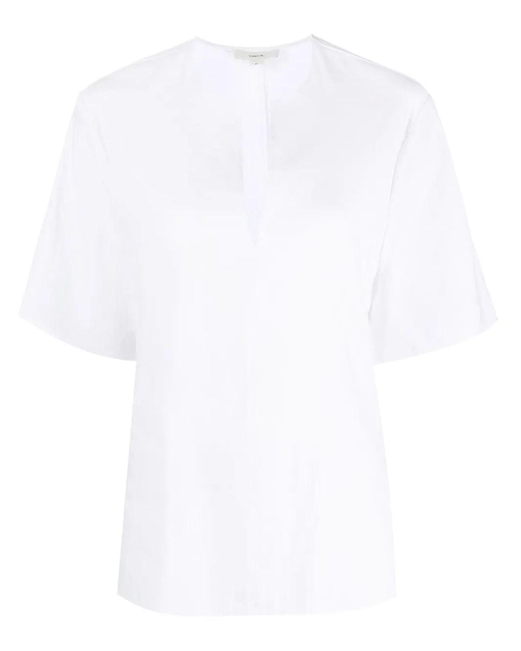 Vince White Split-Neck Short-Sleeved Blouse
