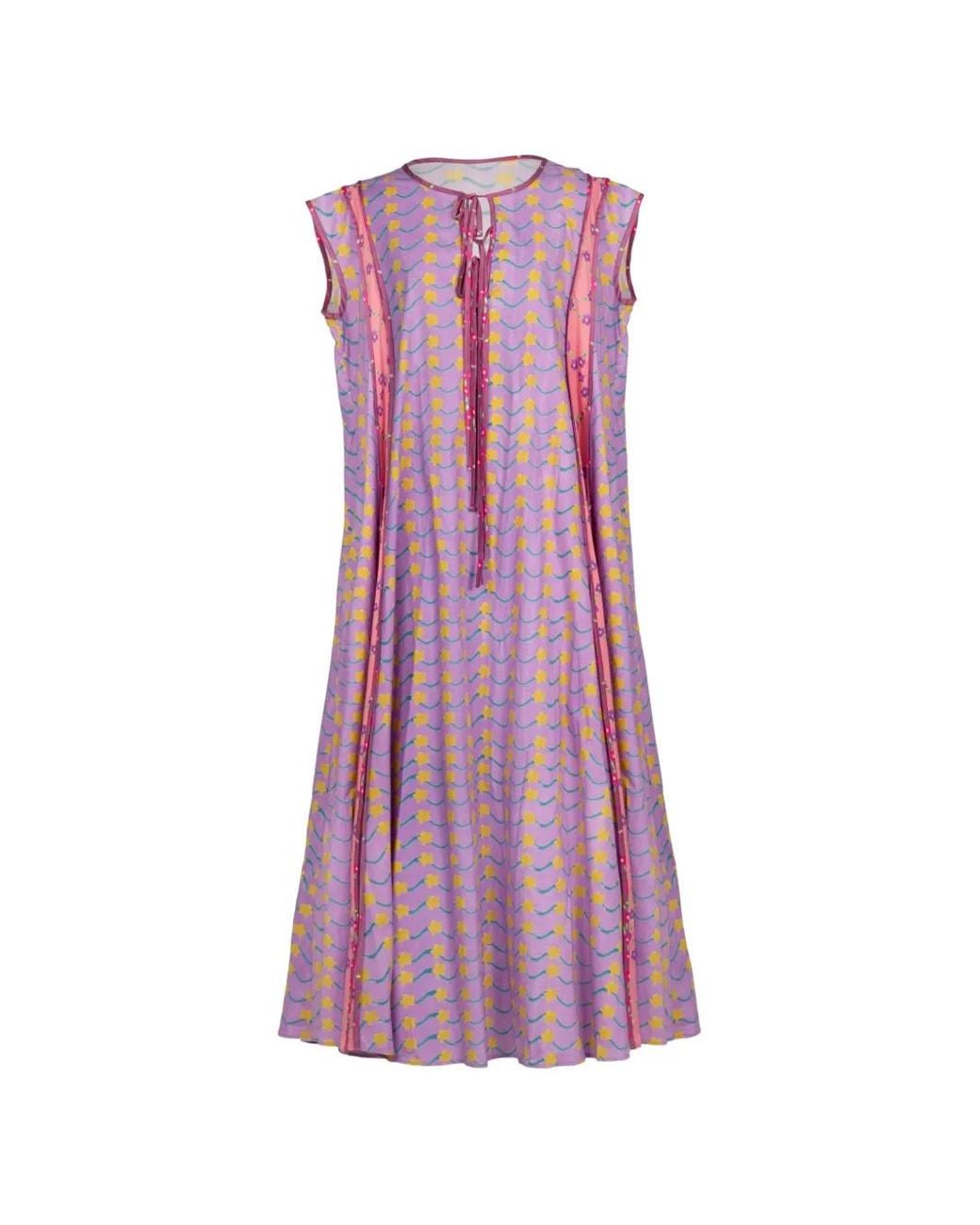 Celiab Purple Lyra Floral Tie-Neck Maxi Dress