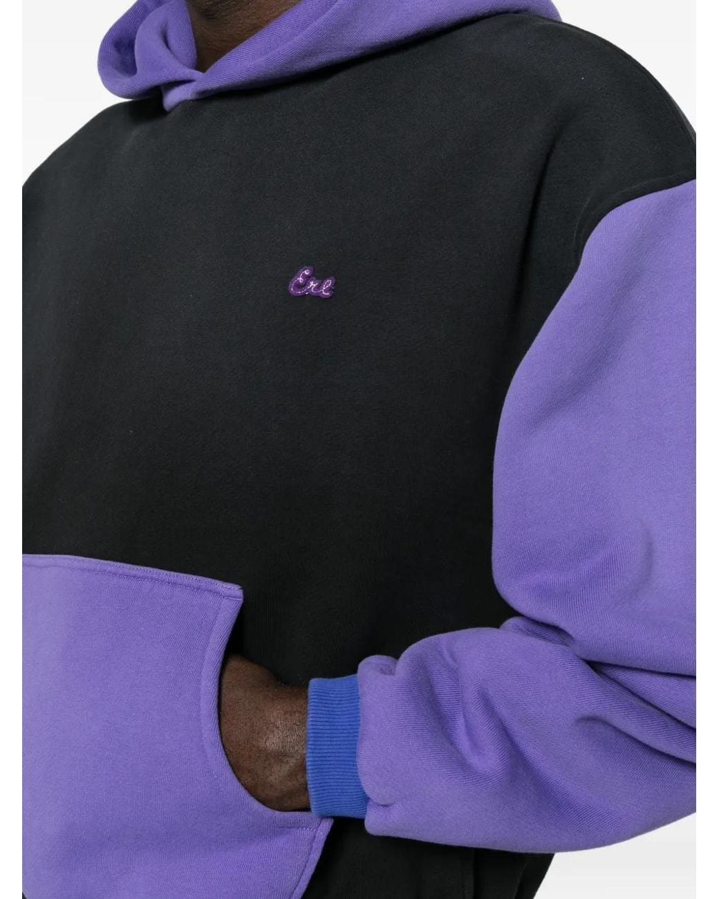 ERL Blue Colour-Block Logo-Patch Hoodie for men