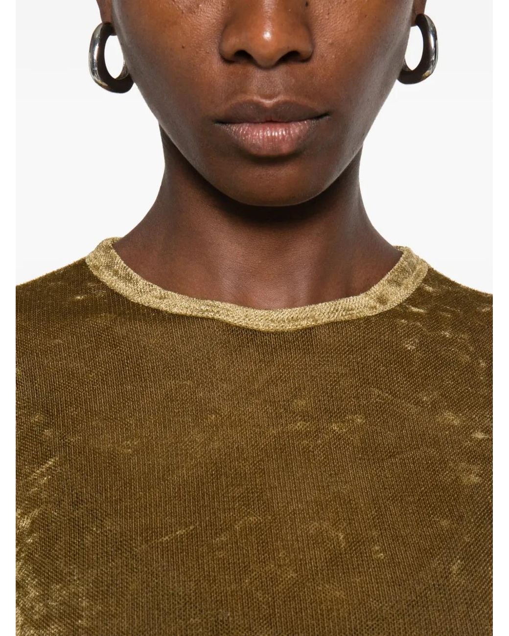 Forte_forte Green Flocked Stretch-Tulle T-Shirt