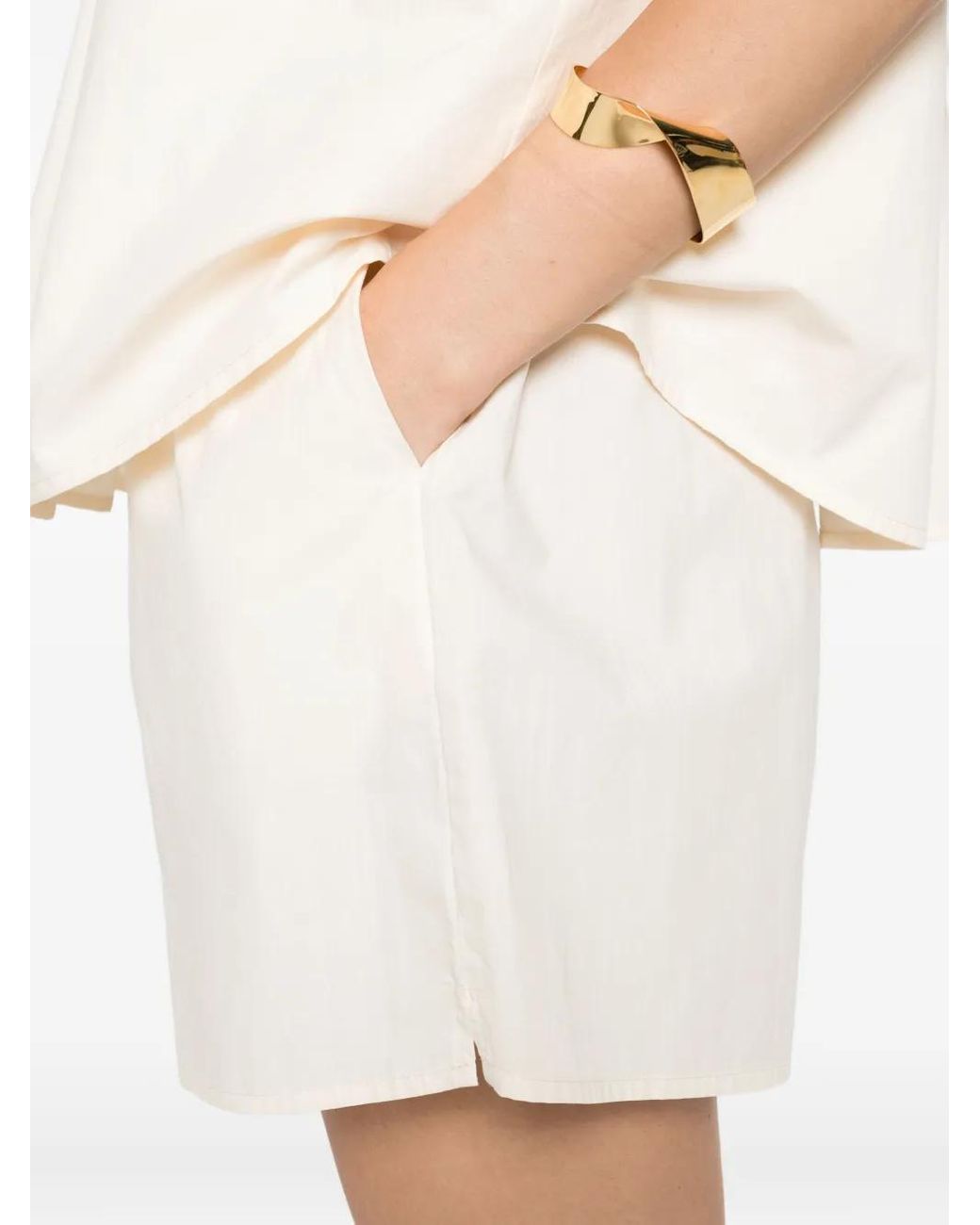 ELEH White Elastic-Waistband Cotton Shorts