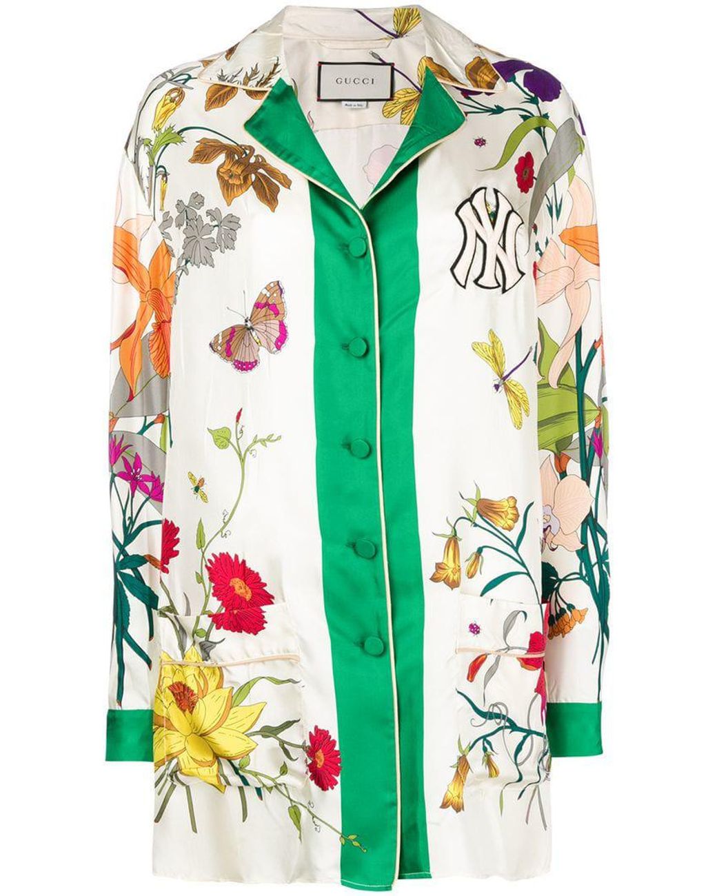 GUCCI★素敵！NY YANKEES GOTHIC FLORA TWILL SILK SHIRT JACKET GUCCI SHIRT NY YANKEES GOTHIC FLORA TWILL SILK JACKET TOP
